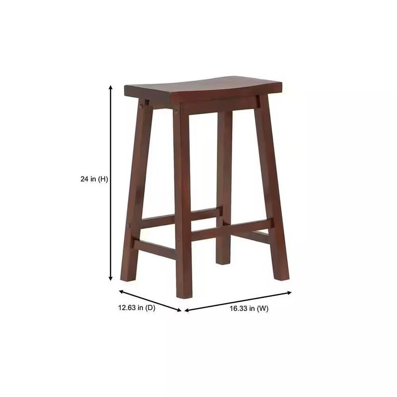 Hivvago Set of 2 Farmhouse Counter Height Saddle Bar Stools in Brown Walnut Wood Finish
