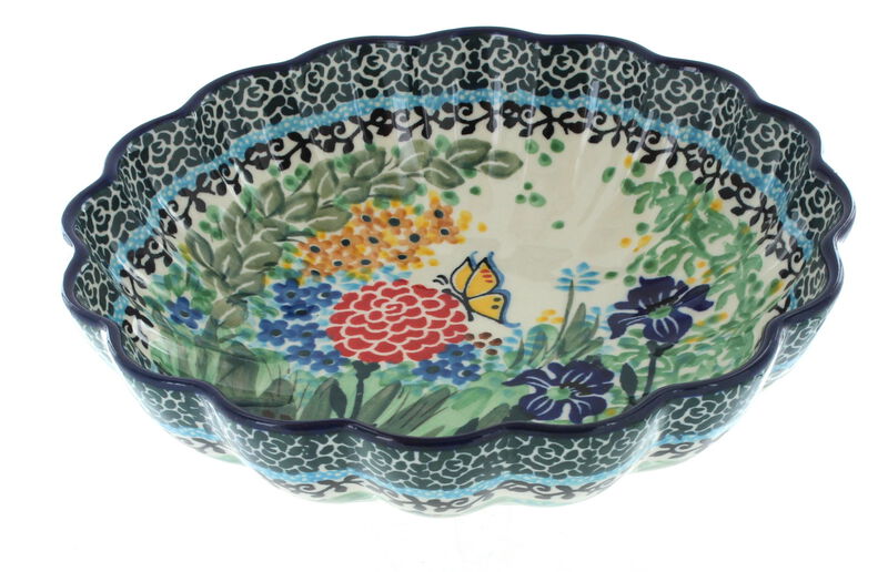 Blue Rose Polish Pottery Hummingbird Medium Scallop Dish