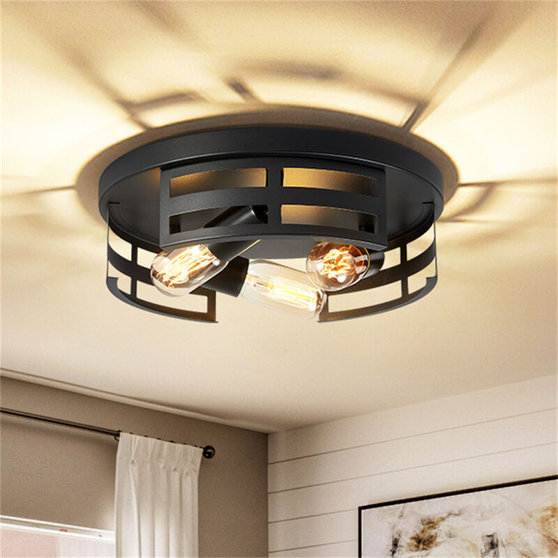 13 in. 3-Light Black Flush Mount Ceiling Lamp (Set of 2) image number 7