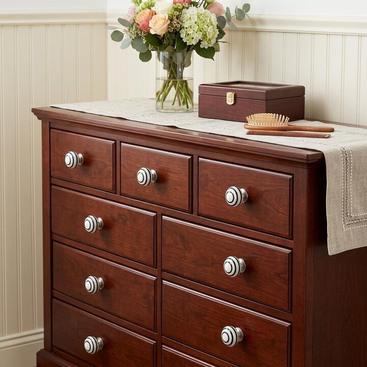 HomeRoots Set of Eight Black And White Ceramic And Metal Drawer Pull Knobs