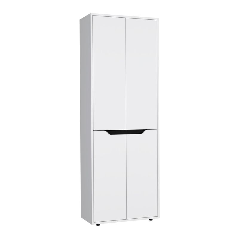 Kitchen Storage Cabinet 67"H, Four Doors, Five Interior Shelves, White/Black
