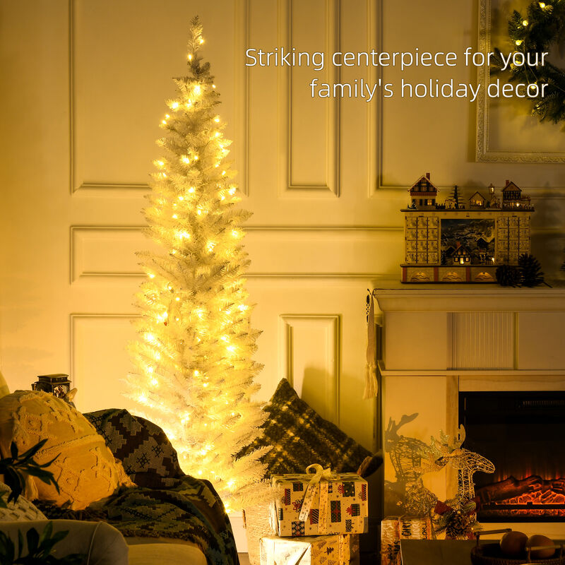 BreeBe 6ft Slim Artificial Christmas Tree with LED Lights image number 3