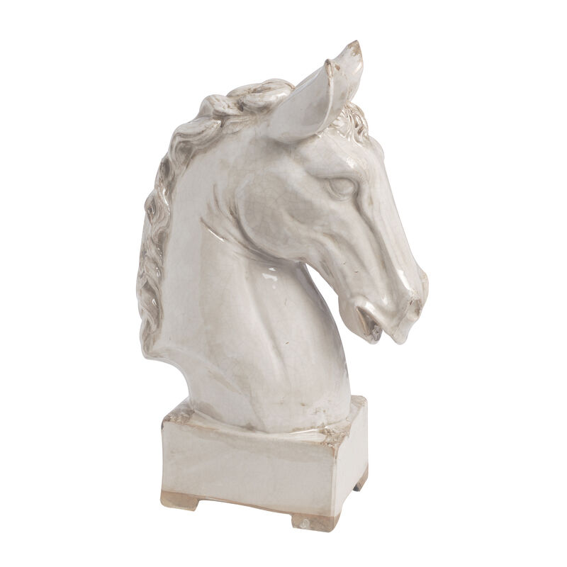 Transitional Style Ceramic Horse Head Decor Piece, Large, Beige image number 3