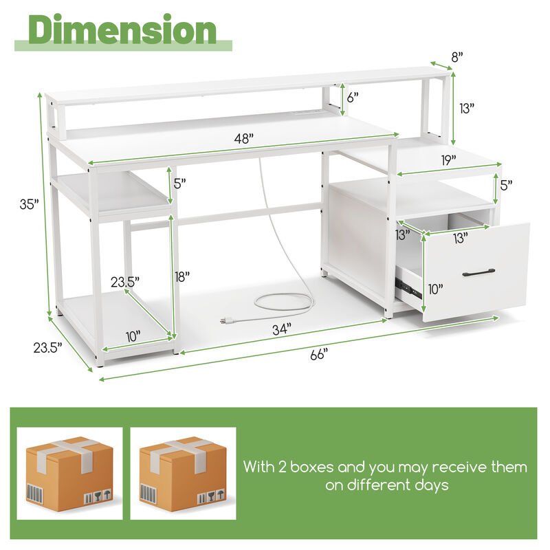 Computer Desk with Monitor Stand and File Drawer for Home Office or Study Room