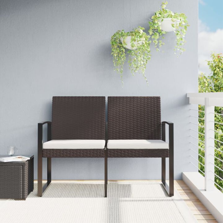 vidaXL 2-Seater Outdoor Patio Bench with Cushions - Brown PP Rattan - Comfortable, Durable, and Weather Resistant Garden Furniture