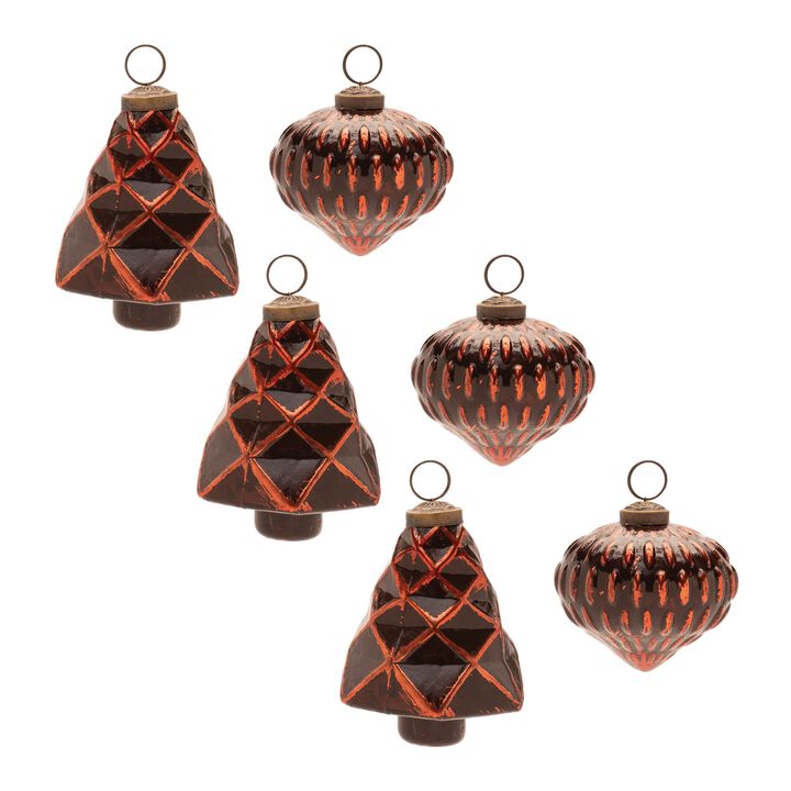 Set of 6 Textured Glass Tree and Onion Ornaments for Elegant Holiday Tree Decor