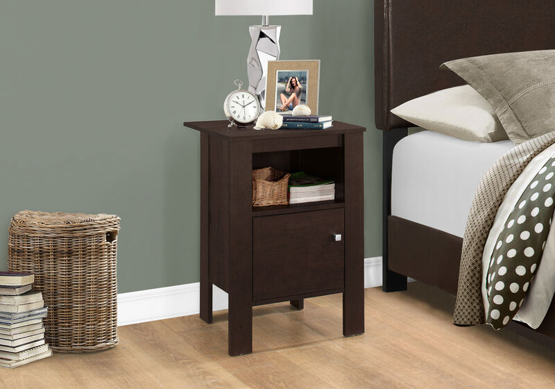 Solid Wood Nightstand with Drawer and Open Storage Shelf