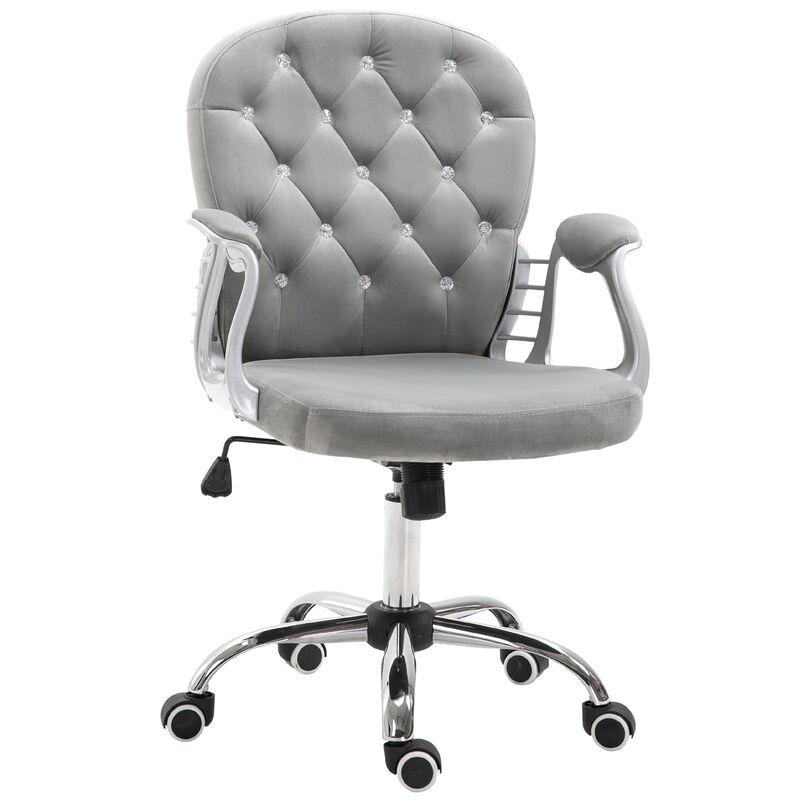 Gray Office Elegance: Velvet Button Tufted Adjustable Swivel Chair