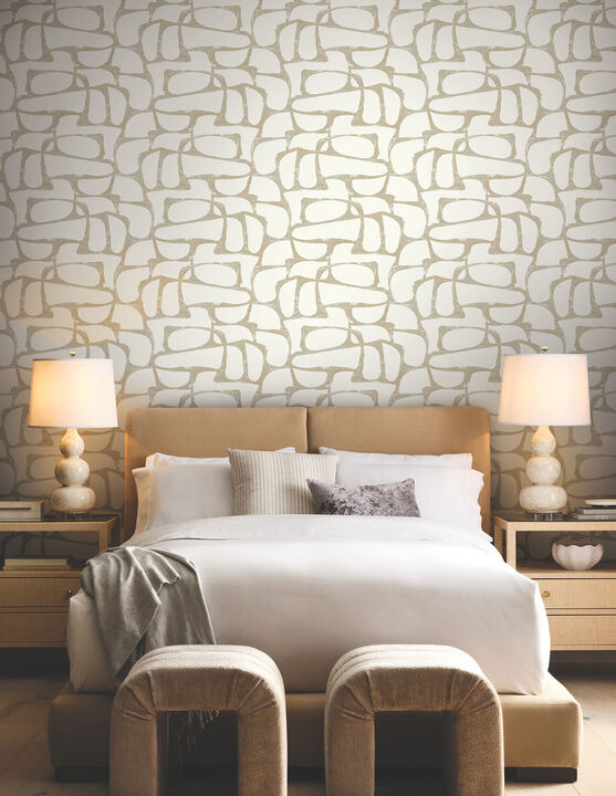 Craftsman Geometric White & Gold Wallpaper