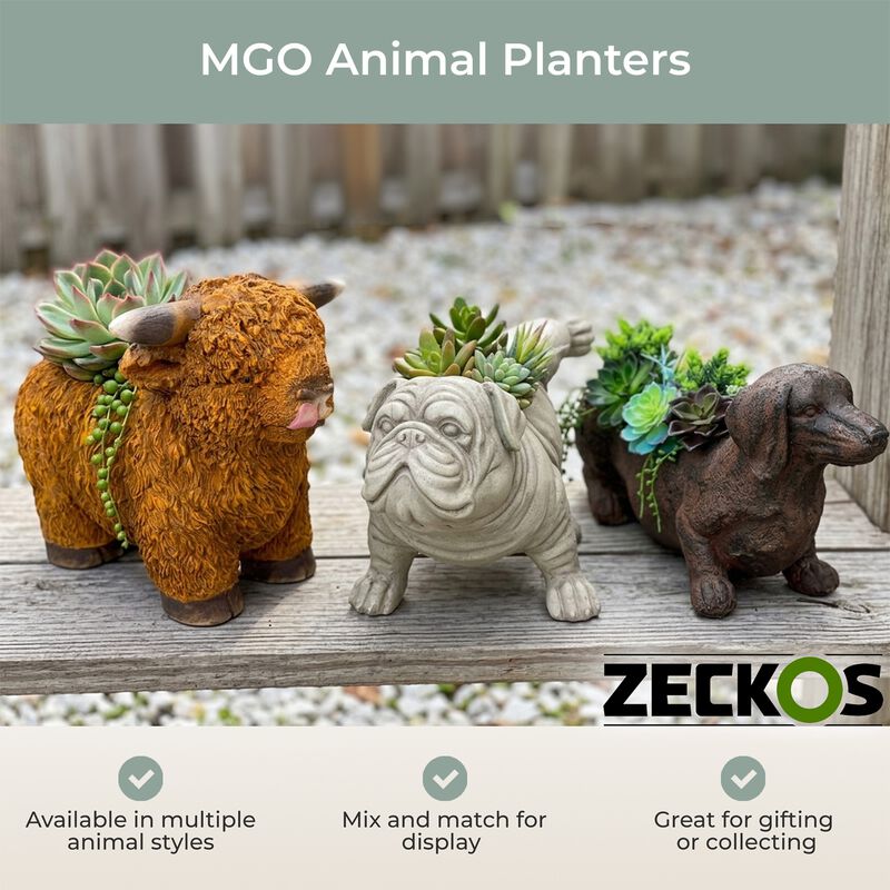 Zeckos Highland Cow Planter Brown Magnesium Oxide Farmhouse Decor 12in image number 7