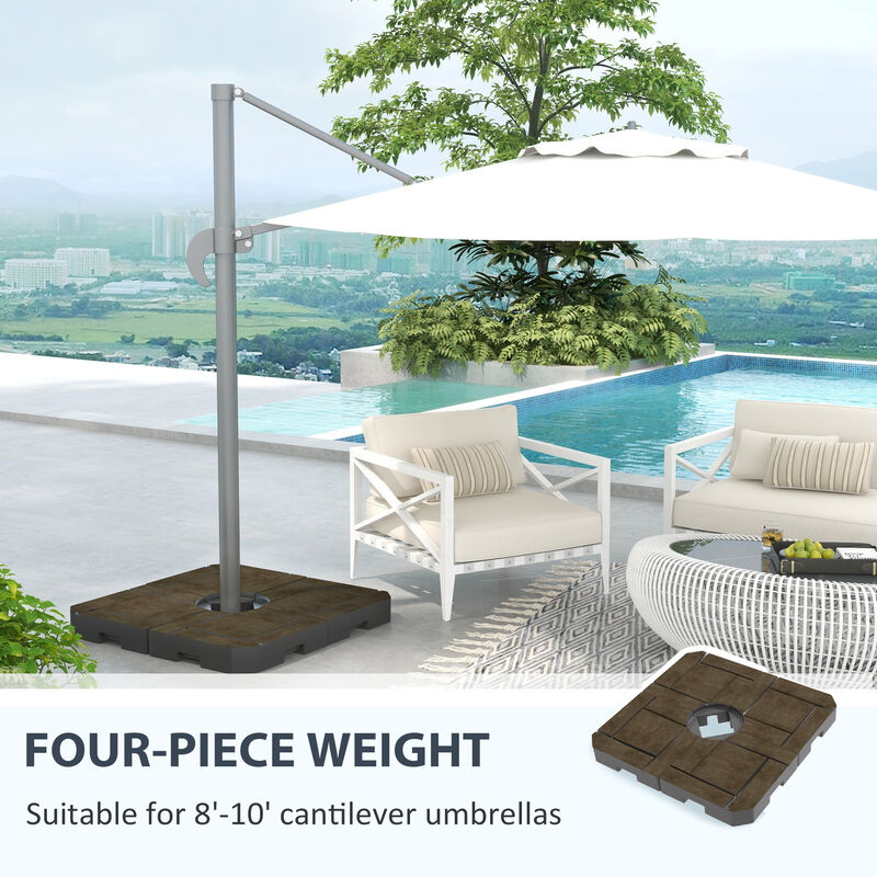 Outsunny 4 Piece Patio Cantilever Umbrella Base Weight Set, Fillable Outdoor Offset Umbrella Weights for Umbrella Stand, 175 lbs. Capacity Water or 230 lbs. Capacity Sand, Brown