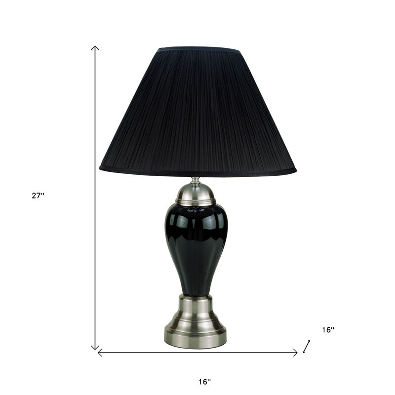 HomeRoots 27" Black and Silver Ceramic Urn Table Lamp With Black Empire Shade image number 4