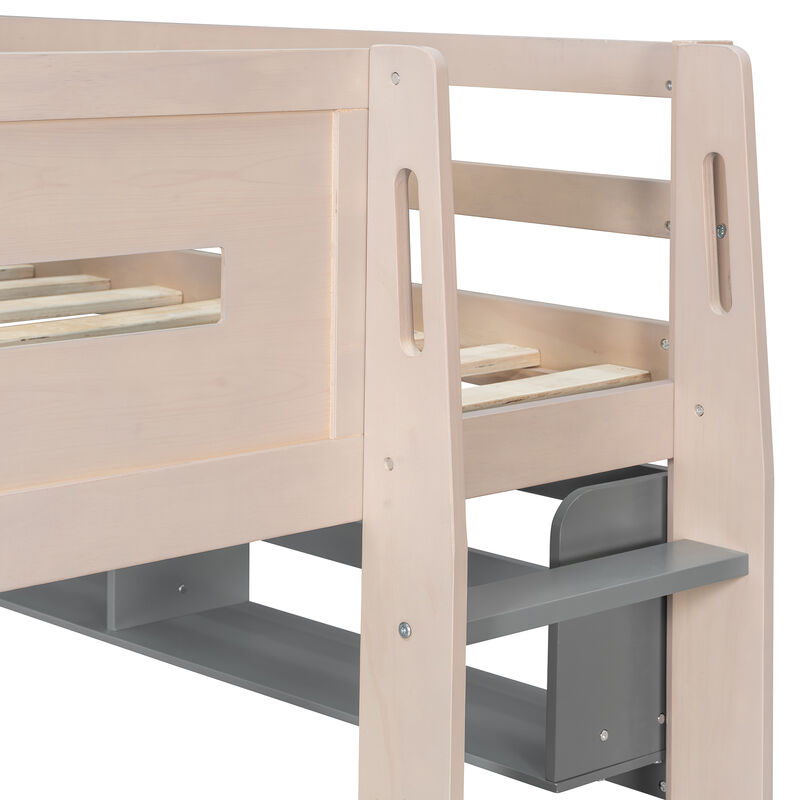 Merax Castle Style Loft Bed with LED Nightlight, Storage Shelves & Under-Bed Drawers image number 3