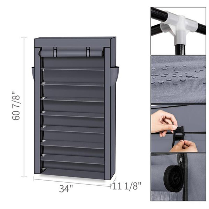 10-Tier Shoe Rack with Dustproof Cover, Shoe Storage Cabinet Organizer for Closet