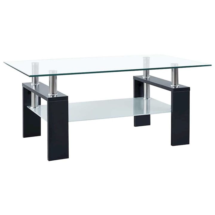 Coffee Table Black and Transparent Tempered Glass, Melamine