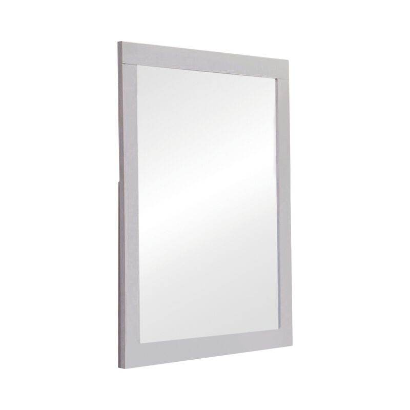 Wooden Frame Mirror with Mounting Hardware, White - Benzara