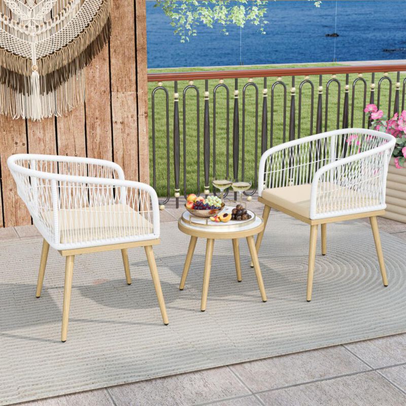 Hivvago 3 Pieces Outdoor Bistro PE Wicker Conversation Furniture Set