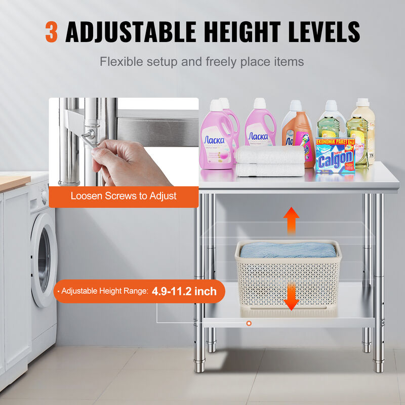 VEVOR Stainless Steel Work Prep Table Commercial Worktable Food Prep 90x60x80 cm image number 4