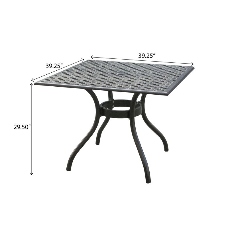 Cay Outdoor Dining Table, 40 Inch Square Top, Black Lattice Metal Design - Benzara