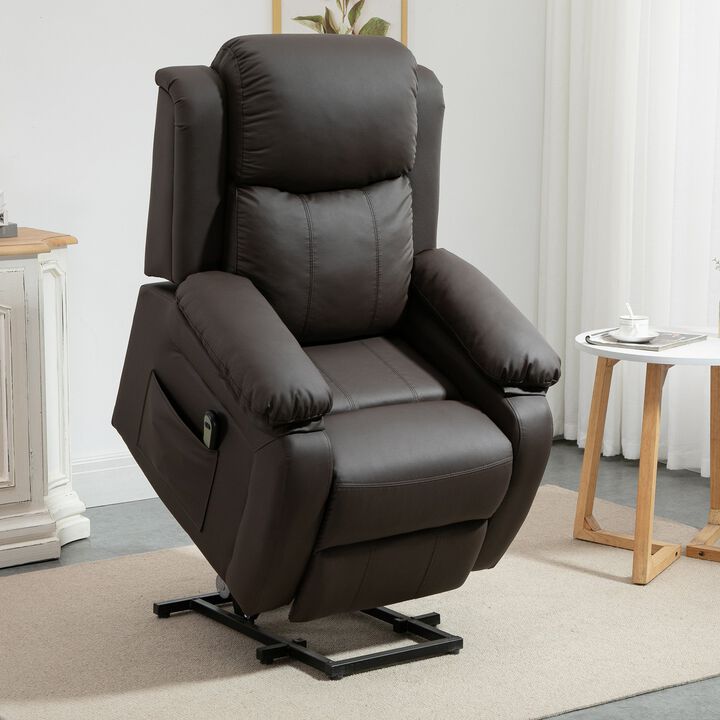 Living Room Power Lift Chair, PU Leather Electric Recliner Sofa Chair with Remote Control, Brown