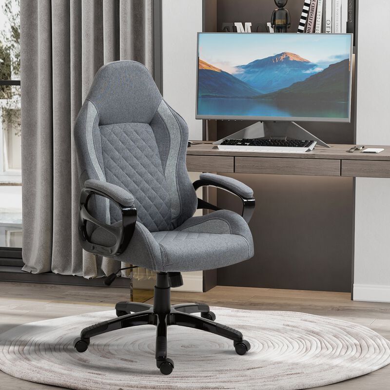 Ergonomic Home Office Chair High Back Task Computer Desk Chair with Padded Armrests, Linen Fabric, Swivel Wheels, and Adjustable Height, Grey image number 2