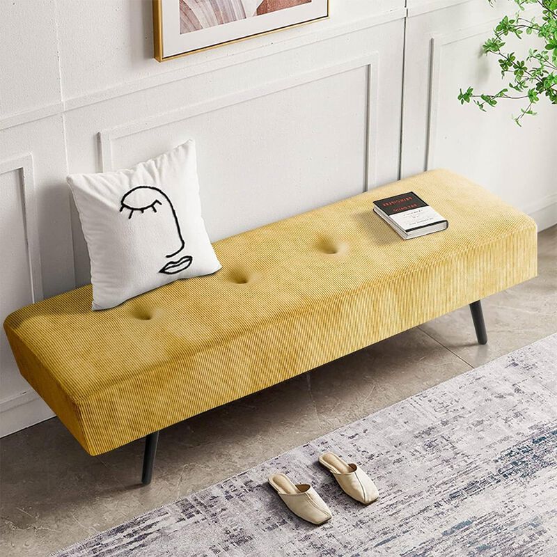 Mid-Century Corduroy Upholstered End-of-Bed Bench – Stylish Bedroom Accent