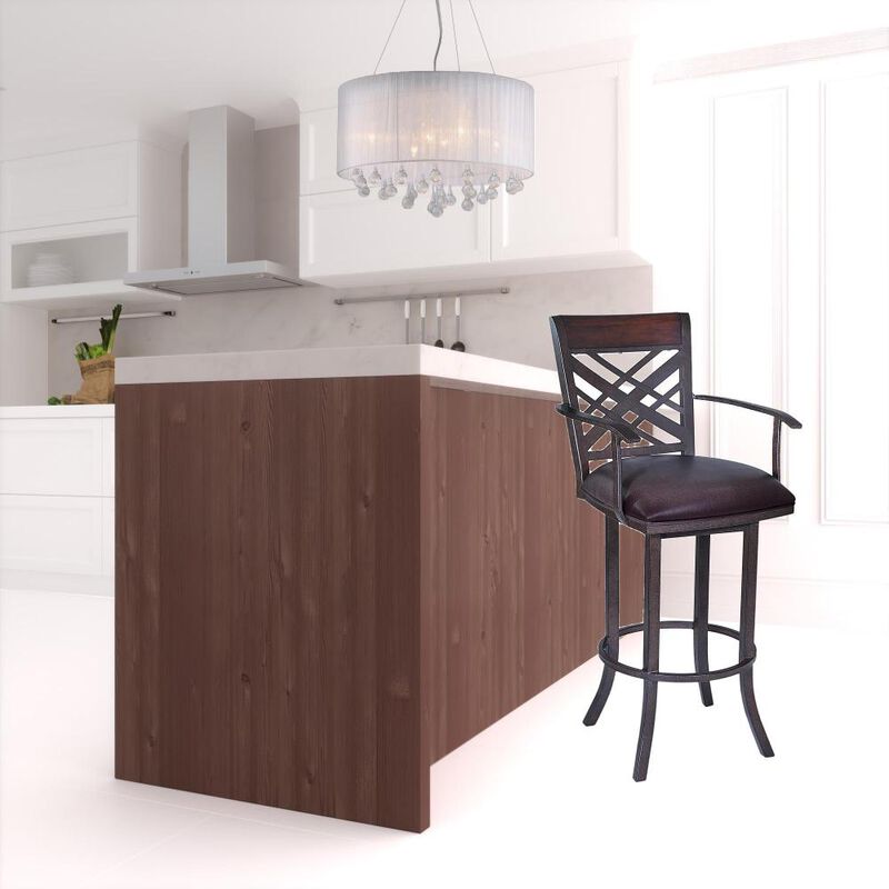 Hivvago 30 Inch Brown Faux Leather And Iron Bar Height Bar Chair