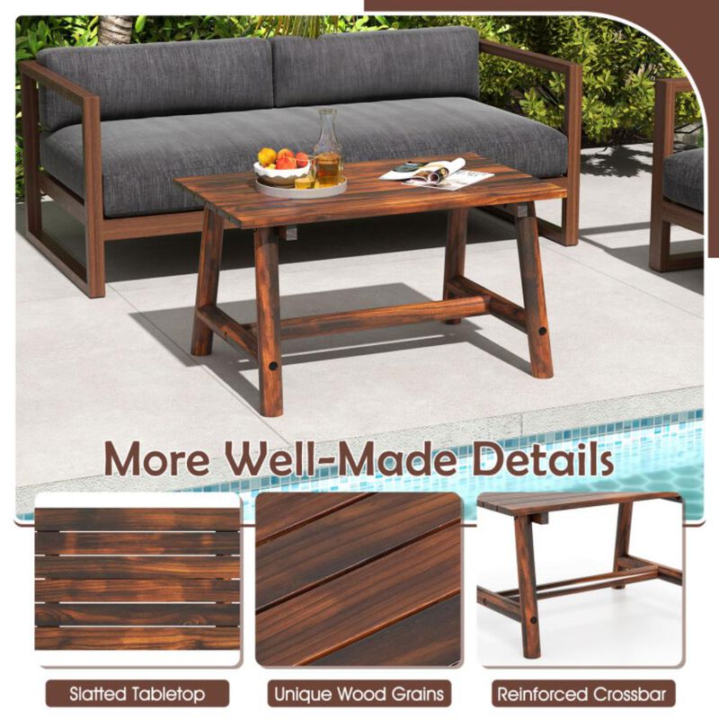Hivvago Solid Wood Patio Table with Slatted Tabletop for Garden Lawn Porch Balcony Poolside Living Room