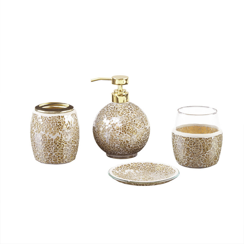 Gracie Mills Keonna 4-Piece Crackle Glass Mosaic Bathroom Accessory Set