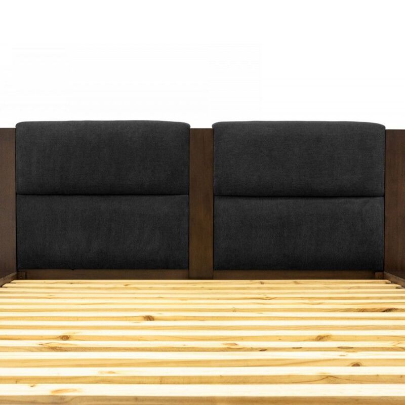 Noe Col King Bed, Dark Gray Pillow Upholstered Headboard, Low Profile Brown - Benzara