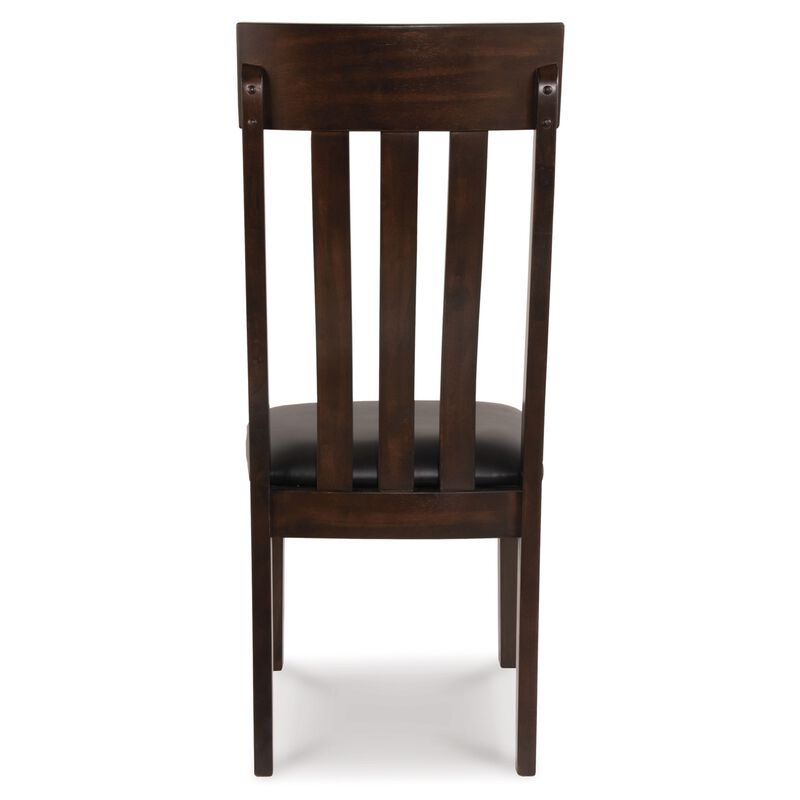 Hado Dining Chair Set of 2, Dark Brown Faux Leather Seat, Slatted Back - Benzara