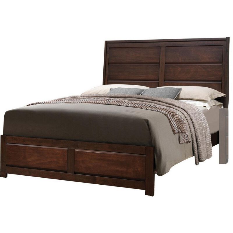Raised Panel Design Wooden Eastern King Bed with Sleek Legs, Walnut Brown - Benzara image number 0