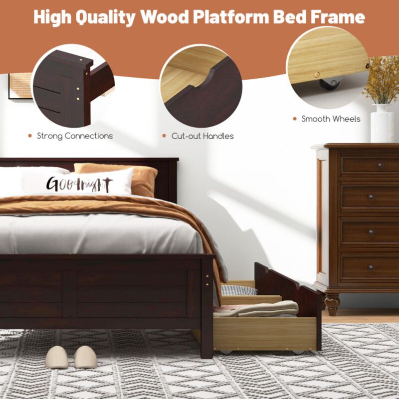 Hivvago Full Size Bed Frame with Storage Drawers and Solid Wood Headboard