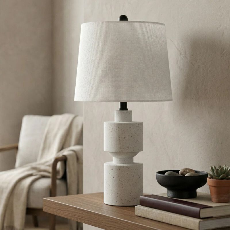 24.5" Modern Farmhouse Resin Table Lamp, 3-Way Dimmable, Hand-Painted Ivory Finish image number 5