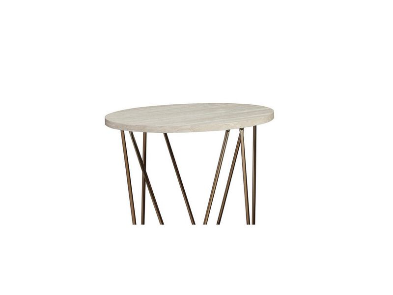 Faux Marble Table Set with 1 Coffee Table and 2 End Tables, White and Gold - Benzara