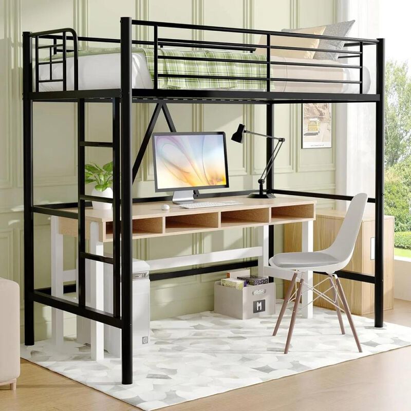 Hivvago Twin size Black Metal Loft Bed Frame with Ladder - Space Saving Design