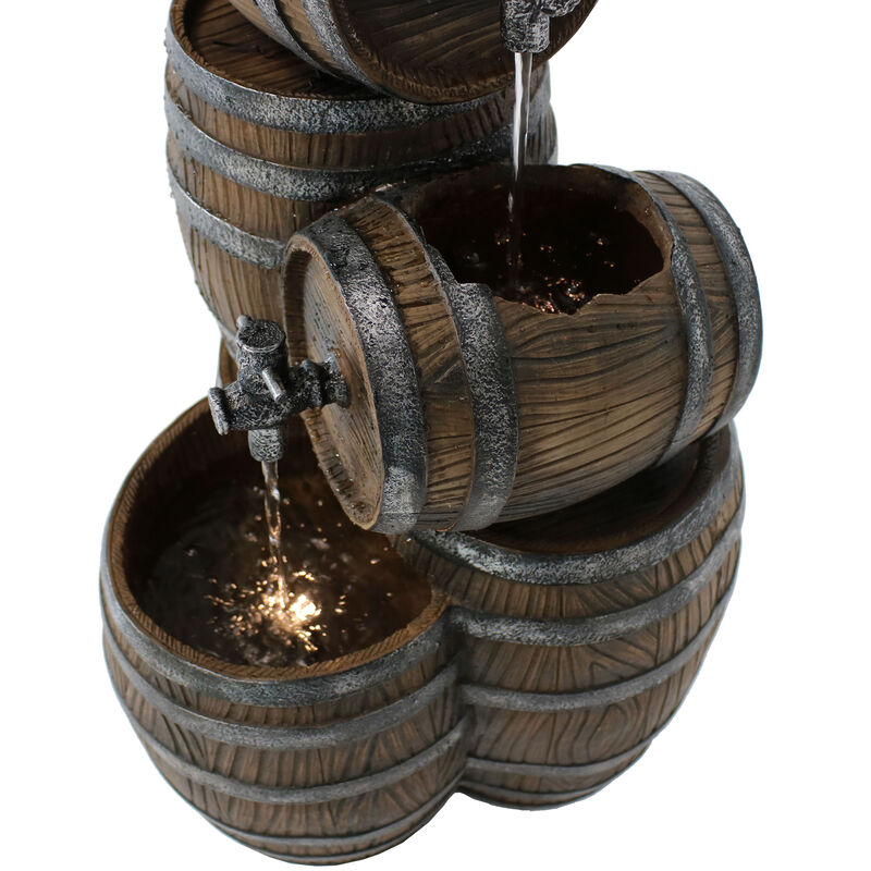 Sunnydaze Stacked Rustic Barrel Water Fountain with LED Lights - 29 in image number 4