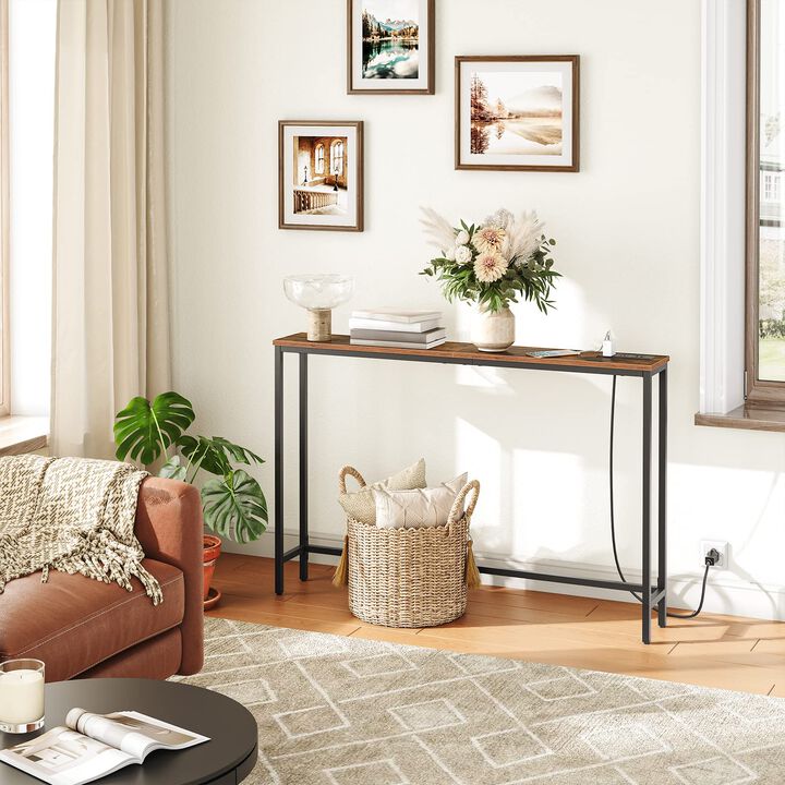 Slim Entryway Console Table with Power Outlets for Small Spaces