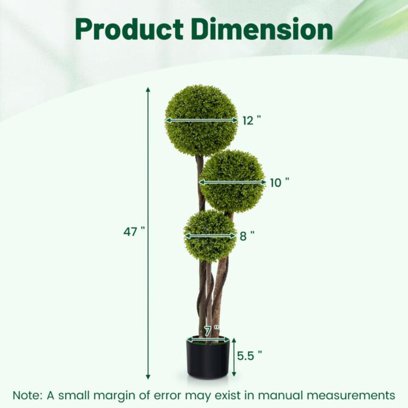 Hivvago 4 FT Artificial Boxwood Topiary Ball Tree in Weighted Pot with Triple Ball