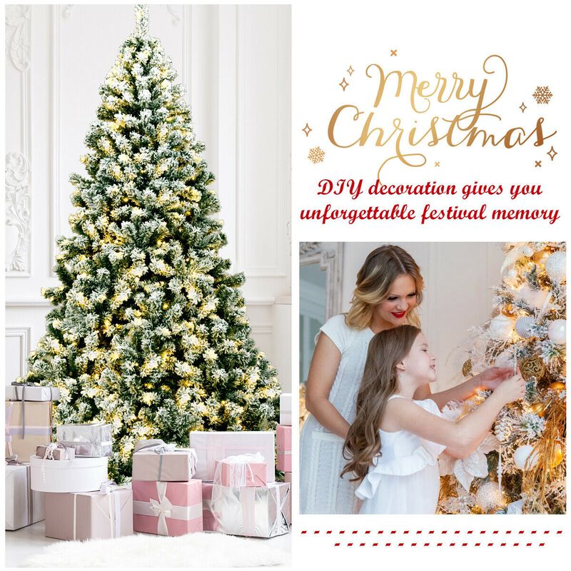 Pre-Lit Premium Snow Flocked Hinged Artificial Christmas Tree with 550 Lights