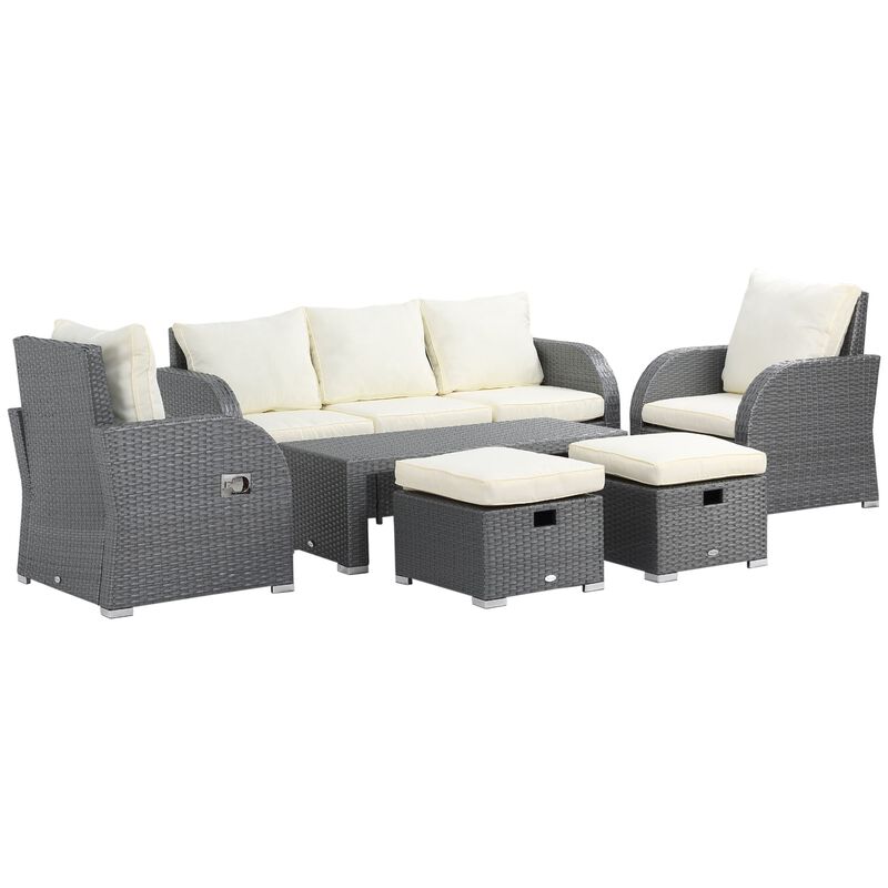 Off-white Patio Lounge: 6-Piece Rattan Set with Recliners