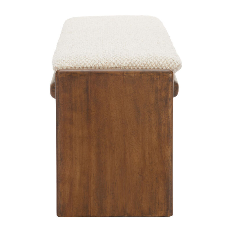 HomeRoots 48" Beige and Brown Fabric and Solid Wood Upholstered Dining Bench image number 3