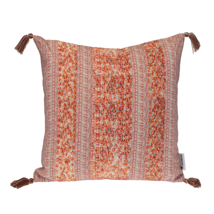 HomeRoots 18" Pink and Orange Cotton Throw Pillow with Tassels