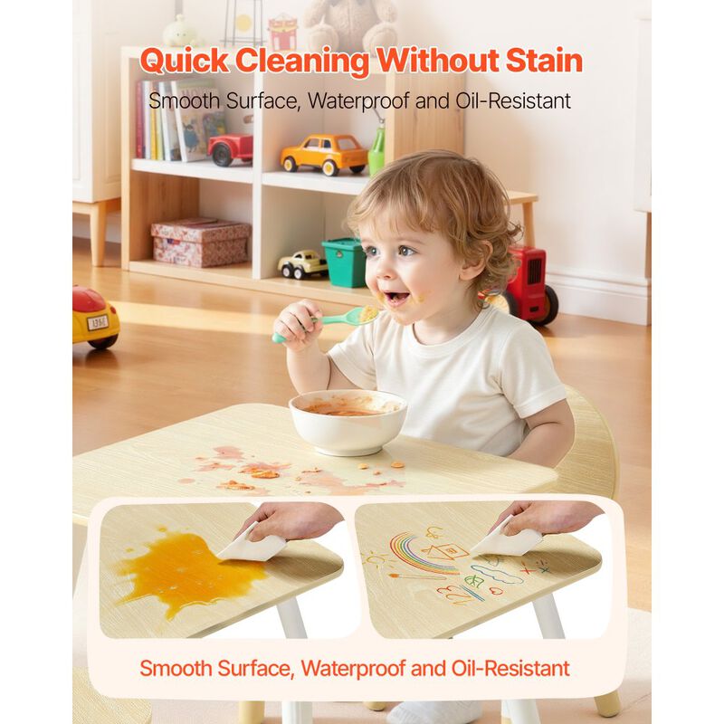 Kids Activity Table and 2 Chairs Set for Crafts, Reading and Drawing-Natural image number 4