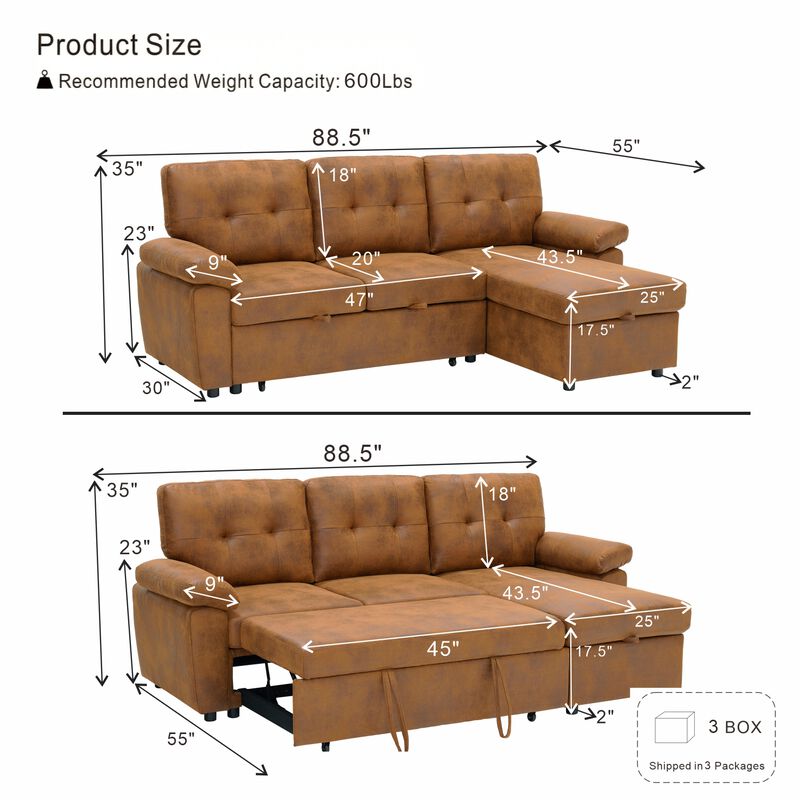 TATEUS  L-Shaped Pull-Out Sectional Sofa image number 4