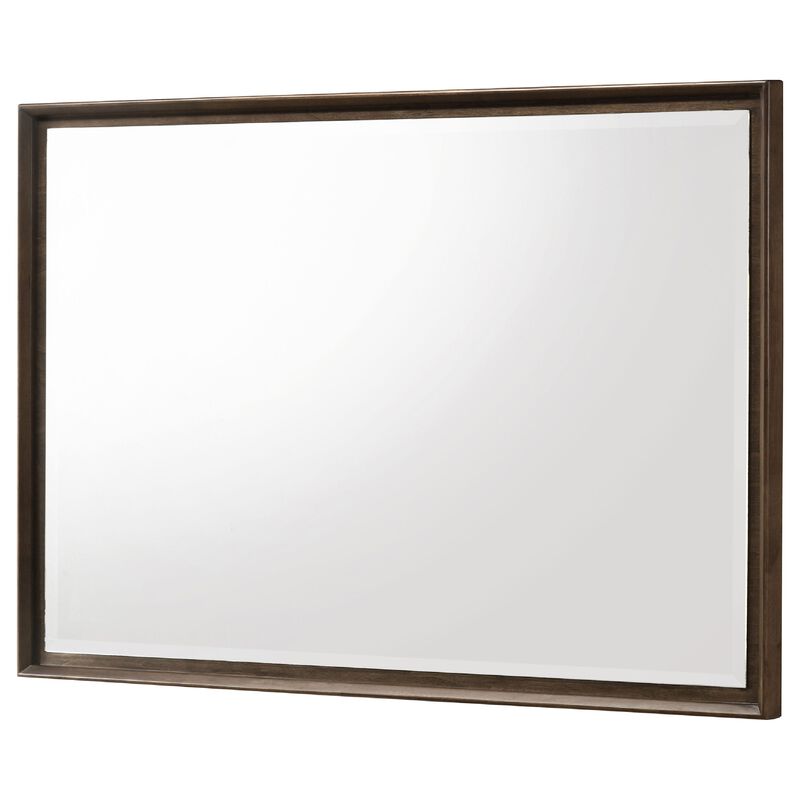 Genu Dresser Mirror, Warm Brown Wood Frame, Beveled Glass, 34 Inch