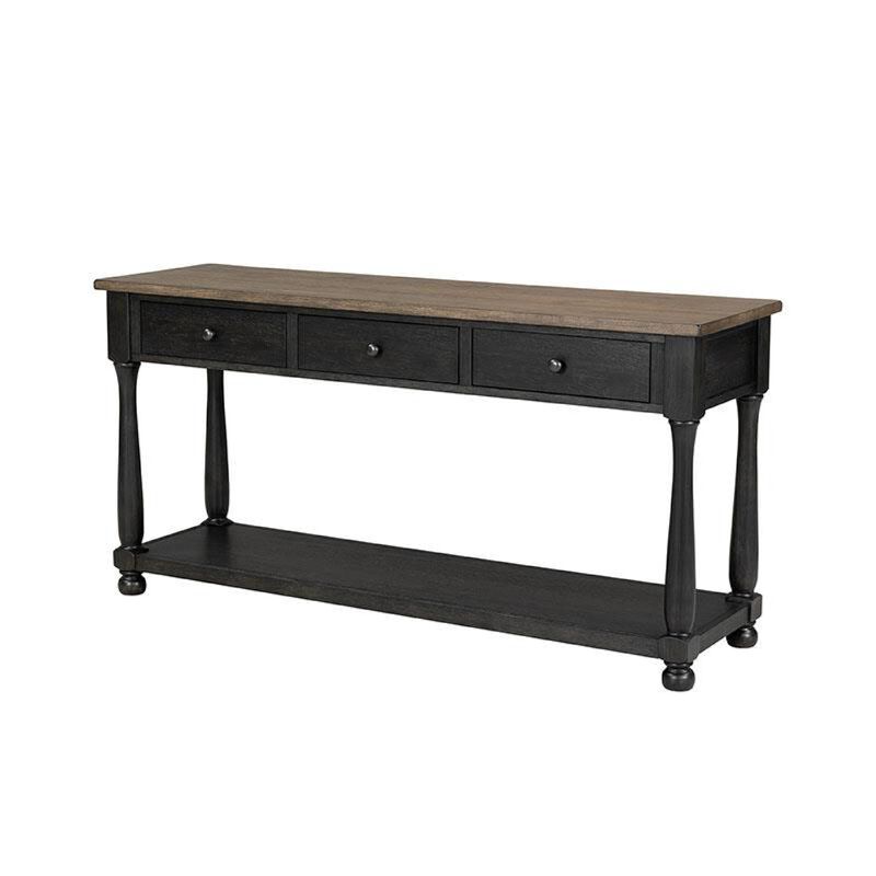 Ginie Sofa Table, 3 Drawers, Black Brown Solid Rubberwood, 60 Inch image number 2