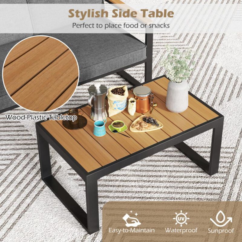 Hivvago 2 Piece Patio Aluminum Furniture Set with Wood-Plastic Armrests and Tabletop