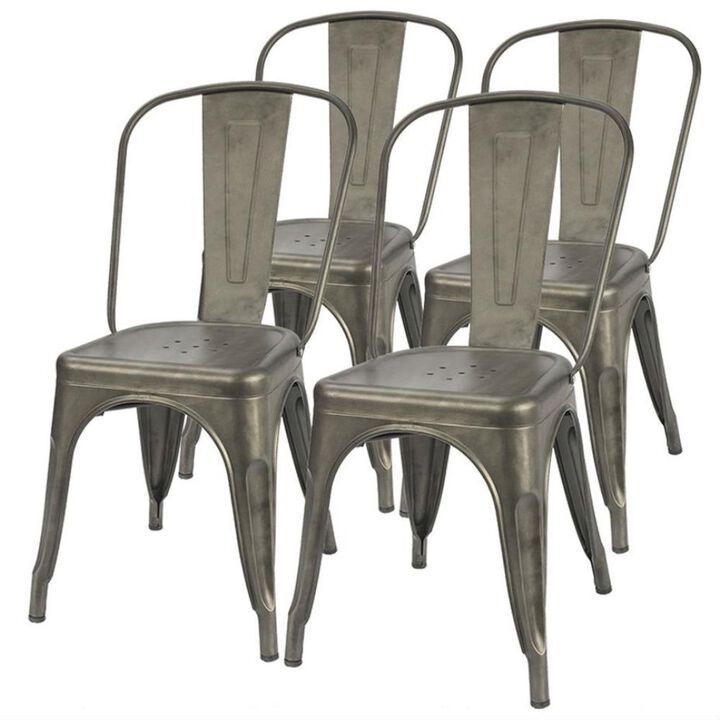 Hivvago Set of 4 - Stackable Modern Cafe Bistro Dining Side Chair in Gun Metal Finish