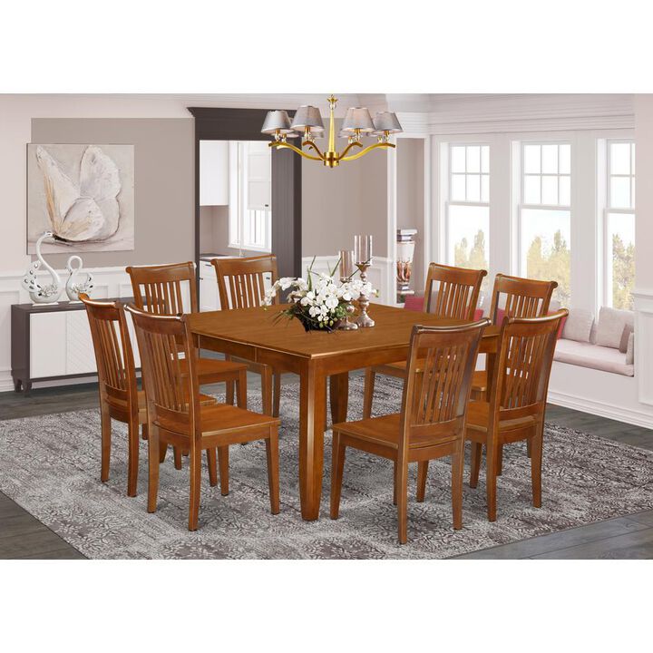 9 Pc Dining room set for 8-Kitchen Table with Leaf and 8 Dinette Chairs.